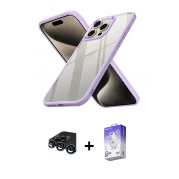 MARSİLYAN™- iPhone 15 Pro Max Kılıf Nova Işık Serisi - Siyah Bilvis 5in1 3D Magic Cam Ekran Koruyucu + Raze Metal Kamera Lens - LT