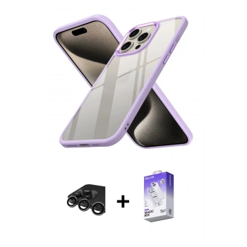 MARSİLYAN™- iPhone 15 Pro Max Kılıf Nova Işık Serisi - Siyah Bilvis 5in1 3D Magic Cam Ekran Koruyucu + Raze Metal Kamera Lens - TMGI