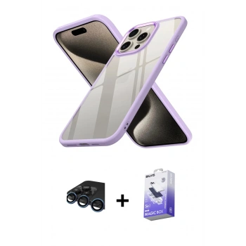 MARSİLYAN™- iPhone 15 Pro Max Kılıf Nova Işık Serisi - Siyah Bilvis 5in1 5D Magic Hayalet Cam Ekran Koruyucu + Raze Metal Kamera Lens - LT