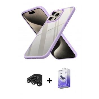 MARSİLYAN™- iPhone 15 Pro Max Kılıf Nova Işık Serisi - Siyah Bilvis 5in1 5D Magic Hayalet Cam Ekran Koruyucu + Raze Metal Kamera Lens - TMGI