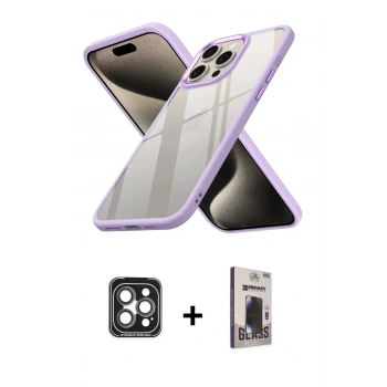MARSİLYAN™- iPhone 15 Pro Max Kılıf Nova Işık Serisi - Siyah Bilvis Hayalet Cam Ekran Koruyucu + PVD Metal Kamera Lens - GI