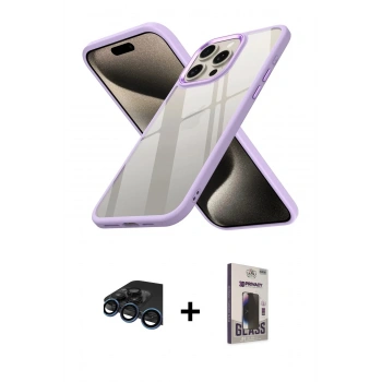 MARSİLYAN™- iPhone 15 Pro Max Kılıf Nova Işık Serisi - Siyah Bilvis Hayalet Cam Ekran Koruyucu + Raze Metal Kamera Lens - LT