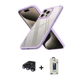 MARSİLYAN™- iPhone 15 Pro Max Kılıf Nova Işık Serisi - Siyah Bilvis Hayalet Cam Ekran Koruyucu + Raze Metal Kamera Lens - LT