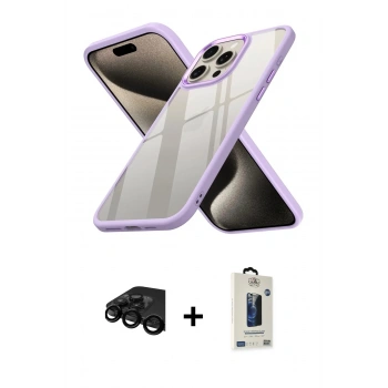 MARSİLYAN™- iPhone 15 Pro Max Kılıf Nova Işık Serisi - Siyah Bilvis Hayalet Cam Ekran Koruyucu + Raze Metal Kamera Lens - SH