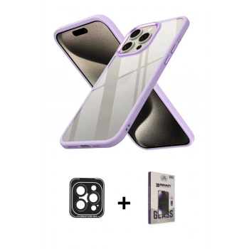 MARSİLYAN™- iPhone 15 Pro Max Kılıf Nova Işık Serisi - Siyah Bilvis Hayalet Cam Ekran Koruyucu + PVD Metal Kamera Lens - SH
