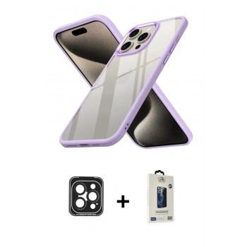 MARSİLYAN™- iPhone 15 Pro Max Kılıf Nova Işık Serisi - Siyah Bilvis Hayalet Cam Ekran Koruyucu + PVD Metal Kamera Lens - SH