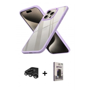 MARSİLYAN™- iPhone 15 Pro Max Kılıf Nova Işık Serisi - Siyah Bilvis Hayalet Cam Ekran Koruyucu + Raze Metal Kamera Lens - TMGI