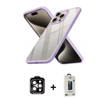 MARSİLYAN™- iPhone 15 Pro Max Kılıf Nova Işık Serisi - Siyah Bilvis Hayalet Cam Ekran Koruyucu + PVD Metal Kamera Lens - TU