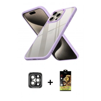 MARSİLYAN™- iPhone 15 Pro Max Kılıf Nova Işık Serisi - Siyah Buffer Cam Ekran Koruyucu + PVD Metal Kamera Lens - GI