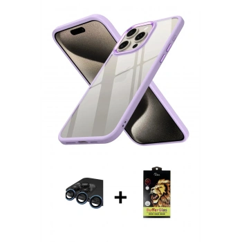 MARSİLYAN™- iPhone 15 Pro Max Kılıf Nova Işık Serisi - Siyah Buffer Cam Ekran Koruyucu + Raze Metal Kamera Lens - LT
