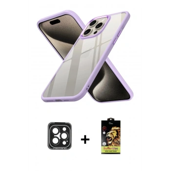 MARSİLYAN™- iPhone 15 Pro Max Kılıf Nova Işık Serisi - Siyah Buffer Cam Ekran Koruyucu + PVD Metal Kamera Lens - SH