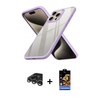 MARSİLYAN™- iPhone 15 Pro Max Kılıf Nova Işık Serisi - Siyah Buffer Hayalet Cam Ekran Koruyucu + Raze Metal Kamera Lens - GS