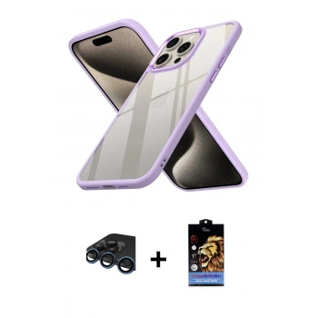MARSİLYAN™- iPhone 15 Pro Max Kılıf Nova Işık Serisi - Siyah Buffer Hayalet Cam Ekran Koruyucu + Raze Metal Kamera Lens - LT