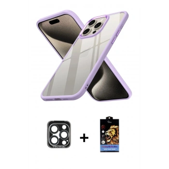 MARSİLYAN™- iPhone 15 Pro Max Kılıf Nova Işık Serisi - Siyah Buffer Hayalet Cam Ekran Koruyucu + PVD Metal Kamera Lens - LT