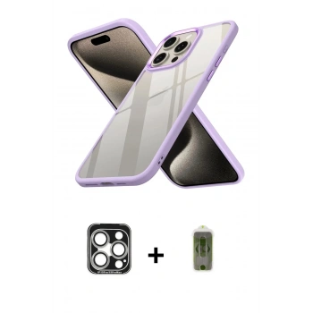 MARSİLYAN™- iPhone 15 Pro Max Kılıf Nova Işık Serisi - Siyah Joko Magic 5D Hayalet Cam + PVD Metal Kamera Lens - GS