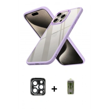 MARSİLYAN™- iPhone 15 Pro Max Kılıf Nova Işık Serisi - Siyah Joko Magic 5D Hayalet Cam + PVD Metal Kamera Lens - LT