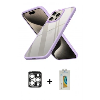 MARSİLYAN™- iPhone 15 Pro Max Kılıf Nova Işık Serisi - Siyah Polymer Nano Ekran Koruyucu + PVD Metal Kamera Lens - GS