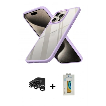 MARSİLYAN™- iPhone 15 Pro Max Kılıf Nova Işık Serisi - Siyah Polymer Nano Ekran Koruyucu + Raze Metal Kamera Lens - GS
