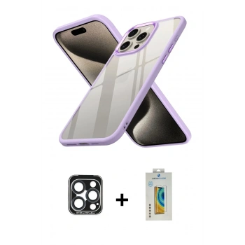 MARSİLYAN™- iPhone 15 Pro Max Kılıf Nova Işık Serisi - Siyah Polymer Nano Ekran Koruyucu + PVD Metal Kamera Lens - LT