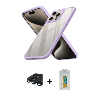 MARSİLYAN™- iPhone 15 Pro Max Kılıf Nova Işık Serisi - Siyah Polymer Nano Ekran Koruyucu + Raze Metal Kamera Lens - LT