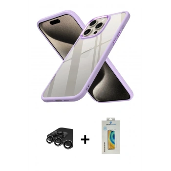 MARSİLYAN™- iPhone 15 Pro Max Kılıf Nova Işık Serisi - Siyah Polymer Nano Ekran Koruyucu + Raze Metal Kamera Lens - TMGI