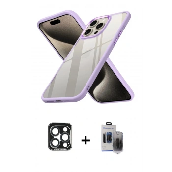 MARSİLYAN™- iPhone 15 Pro Max Kılıf Nova Işık Serisi - Siyah Vanessa Magic Hayalet Cam + PVD Metal Kamera Lens - LT