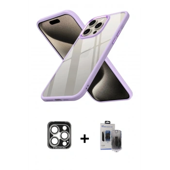 MARSİLYAN™- iPhone 15 Pro Max Kılıf Nova Işık Serisi - Siyah Vanessa Magic Hayalet Cam + PVD Metal Kamera Lens - GS