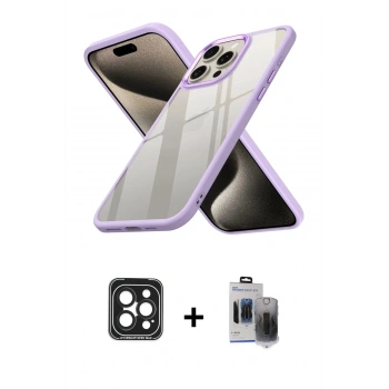 MARSİLYAN™- iPhone 15 Pro Max Kılıf Nova Işık Serisi - Siyah Vanessa Magic Hayalet Cam + PVD Metal Kamera Lens - SH