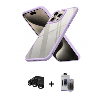 MARSİLYAN™- iPhone 15 Pro Max Kılıf Nova Işık Serisi - Siyah Vanessa Magic Hayalet Cam + Raze Metal Kamera Lens - SH