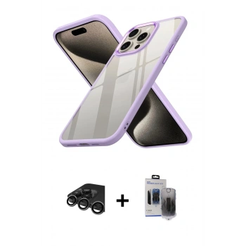 MARSİLYAN™- iPhone 15 Pro Max Kılıf Nova Işık Serisi - Siyah Vanessa Magic Hayalet Cam + Raze Metal Kamera Lens - TMGI