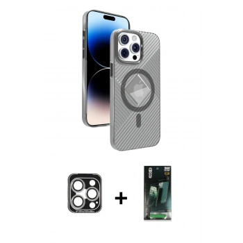 MARSİLYAN™- iPhone 15 Pro Max Kılıf Nova Modern Prime - Şeffaf 360 Full Body Arka Koruyucu + PVD Metal Kamera Lens - GS