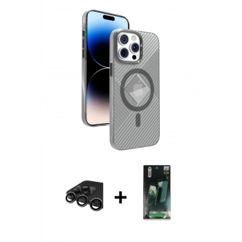 MARSİLYAN™- iPhone 15 Pro Max Kılıf Nova Modern Prime - Şeffaf 360 Full Body Arka Koruyucu + Raze Metal Kamera Lens - TMGI