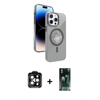 MARSİLYAN™- iPhone 15 Pro Max Kılıf Nova Modern Prime - Şeffaf 360 Full Body Arka Koruyucu + PVD Metal Kamera Lens - TU