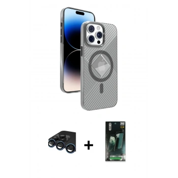 MARSİLYAN™- iPhone 15 Pro Max Kılıf Nova Modern Prime - Siyah 360 Mat Full Body Arka Koruyucu + Raze Metal Kamera Lens - LT
