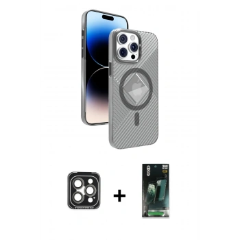 MARSİLYAN™- iPhone 15 Pro Max Kılıf Nova Modern Prime - Siyah 360 Mat Full Body Arka Koruyucu + PVD Metal Kamera Lens - GI