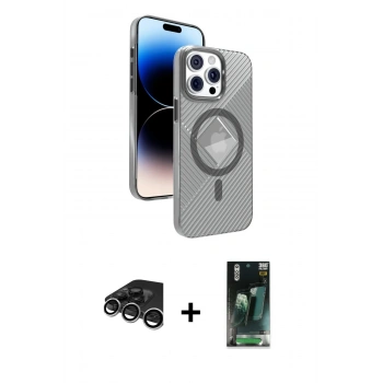 MARSİLYAN™- iPhone 15 Pro Max Kılıf Nova Modern Prime - Siyah 360 Mat Full Body Arka Koruyucu + Raze Metal Kamera Lens - GS