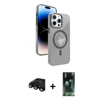 MARSİLYAN™- iPhone 15 Pro Max Kılıf Nova Modern Prime - Siyah 360 Mat Full Body Arka Koruyucu + Raze Metal Kamera Lens - SH