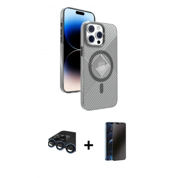 MARSİLYAN™- iPhone 15 Pro Max Kılıf Nova Modern Prime - Siyah 3D Antistatik Hayalet Cam Ekran Koruyucu + Raze Metal Kamera Lens - LT