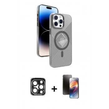 MARSİLYAN™- iPhone 15 Pro Max Kılıf Nova Modern Prime - Siyah 3D Antistatik Mat Seramik Nano Ekran Koruyucu + PVD Metal Kamera Lens - LT