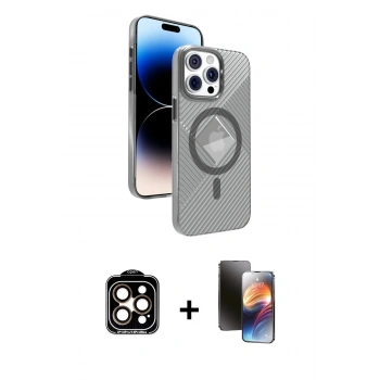 MARSİLYAN™- iPhone 15 Pro Max Kılıf Nova Modern Prime - Siyah 3D Antistatik Mat Seramik Nano Ekran Koruyucu + PVD Metal Kamera Lens - TU