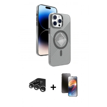 MARSİLYAN™- iPhone 15 Pro Max Kılıf Nova Modern Prime - Siyah 3D Antistatik Mat Seramik Nano Ekran Koruyucu + Raze Metal Kamera Lens - GS