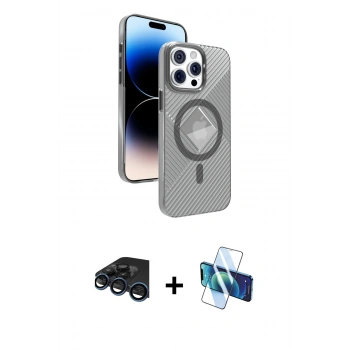 MARSİLYAN™- iPhone 15 Pro Max Kılıf Nova Modern Prime - Siyah 3D Antistatik Seramik Nano Ekran Koruyucu + Raze Metal Kamera Lens - LT