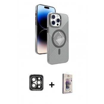 MARSİLYAN™- iPhone 15 Pro Max Kılıf Nova Modern Prime - Siyah Bilvis 3D Cam Ekran Koruyucu + PVD Metal Kamera Lens - GI