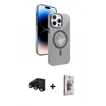MARSİLYAN™- iPhone 15 Pro Max Kılıf Nova Modern Prime - Siyah Bilvis 3D Cam Ekran Koruyucu + Raze Metal Kamera Lens - SH