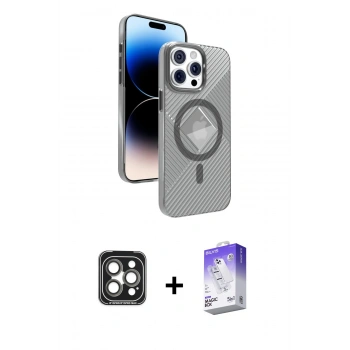 MARSİLYAN™- iPhone 15 Pro Max Kılıf Nova Modern Prime - Siyah Bilvis 5in1 3D Magic Cam Ekran Koruyucu + PVD Metal Kamera Lens - GI