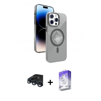 MARSİLYAN™- iPhone 15 Pro Max Kılıf Nova Modern Prime - Siyah Bilvis 5in1 3D Magic Cam Ekran Koruyucu + Raze Metal Kamera Lens - LT