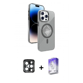 MARSİLYAN™- iPhone 15 Pro Max Kılıf Nova Modern Prime - Siyah Bilvis 5in1 3D Magic Cam Ekran Koruyucu + PVD Metal Kamera Lens - LT