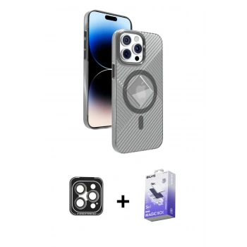MARSİLYAN™- iPhone 15 Pro Max Kılıf Nova Modern Prime - Siyah Bilvis 5in1 5D Magic Hayalet Cam Ekran Koruyucu + PVD Metal Kamera Lens - GI