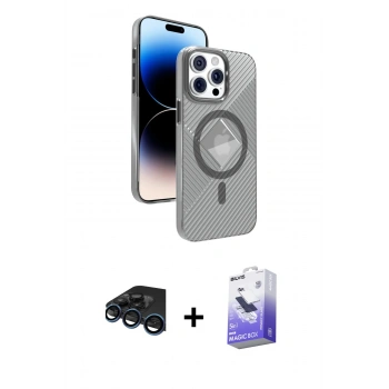MARSİLYAN™- iPhone 15 Pro Max Kılıf Nova Modern Prime - Siyah Bilvis 5in1 5D Magic Hayalet Cam Ekran Koruyucu + Raze Metal Kamera Lens - LT