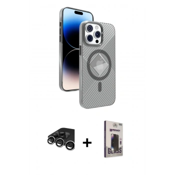 MARSİLYAN™- iPhone 15 Pro Max Kılıf Nova Modern Prime - Siyah Bilvis Hayalet Cam Ekran Koruyucu + Raze Metal Kamera Lens - GS